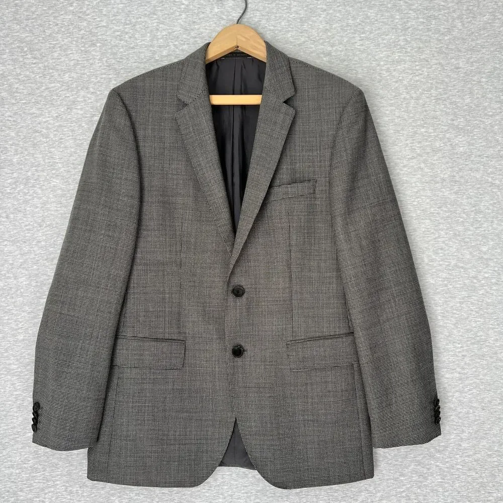 Boss‎ Sport Coat Mens 38R Black White The James4 100% Virgin Wool Blazer Jacket